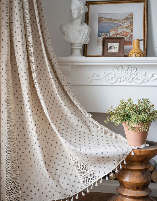 Farmhouse-style Fringe Daisy Floral Print Curtains