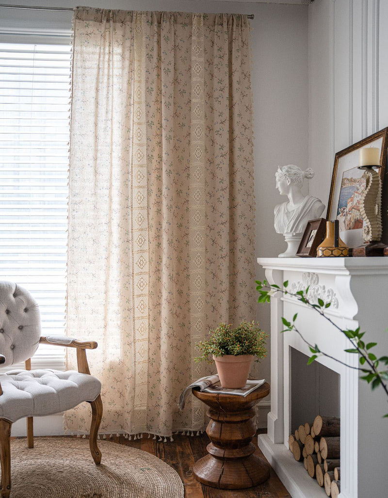 Farmhouse-style Fringe Daisy Floral Print Curtains