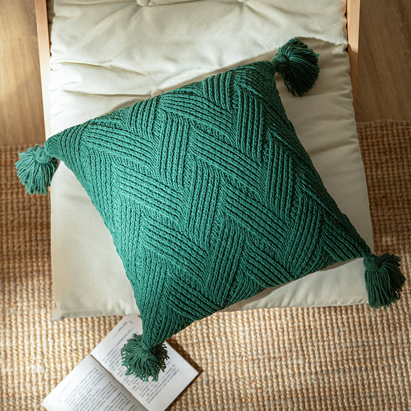 Green Knitted Square Cushion Cover
