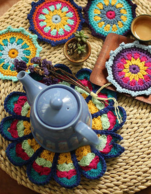 Handmade Crochet Flower Shape Placemat Coasters (5PCS)