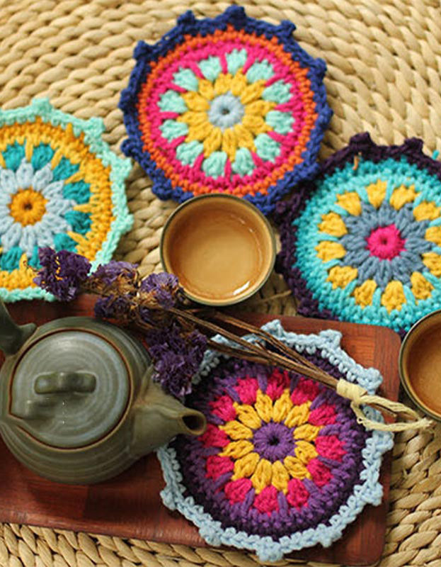 Handmade Crochet Flower Shape Placemat Coasters (5PCS)