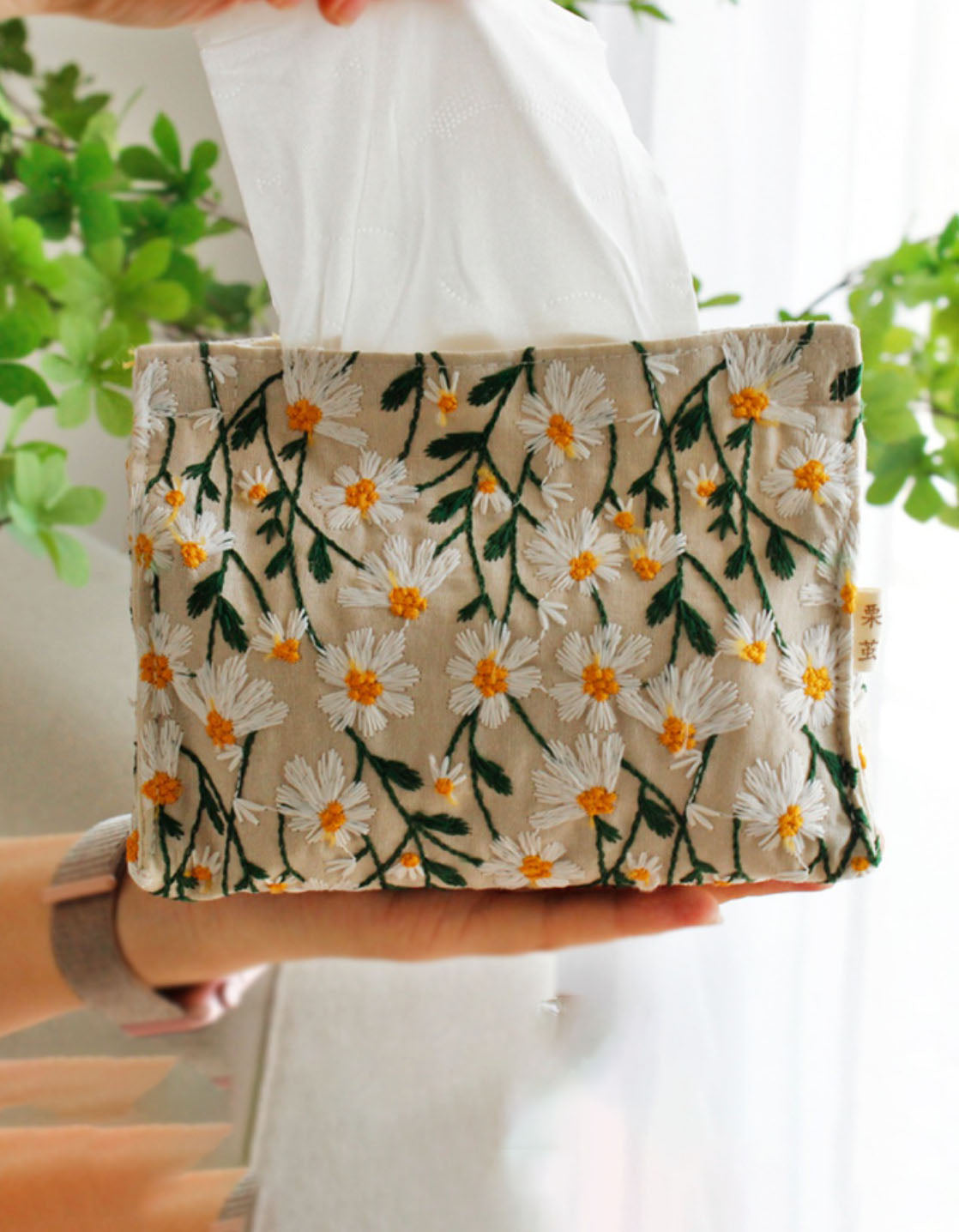 Handmade Flower Embroidery Tissue Box