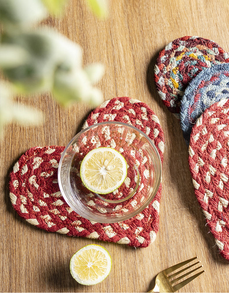 Heart Shape Handmade Woven Tablemat Potholders