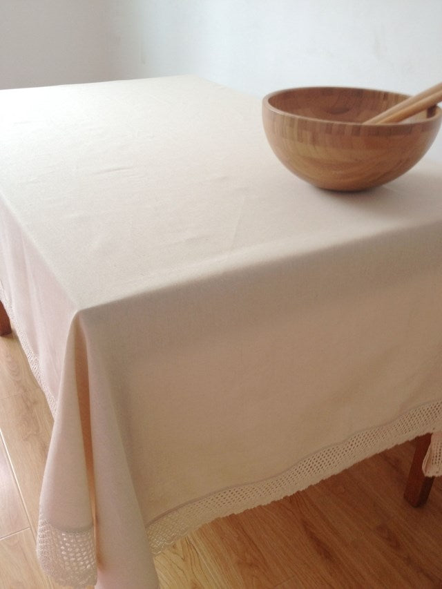 Mediterranean Style Cotton Tablecloth With Lace Trim