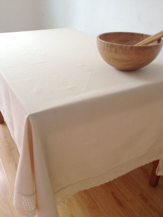 Mediterranean Style Cotton Tablecloth With Lace Trim