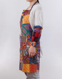 Mixed Color Cotton Patchwork Cooking Aprons with Sleeve Covers