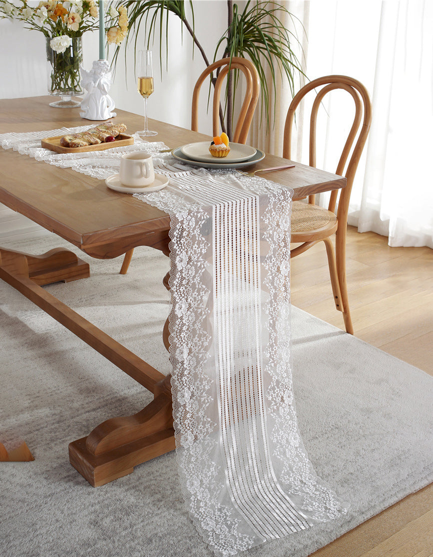 Nordic White Black Lace Table Runner