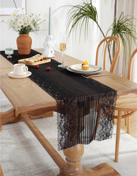 Nordic White Black Lace Table Runner