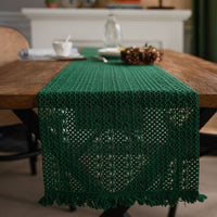 Vintage Knitted Tassel Green Table Runner