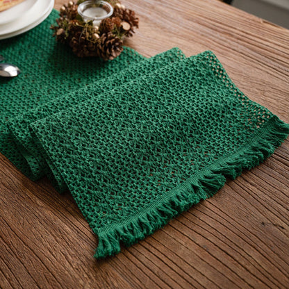 Vintage Knitted Tassel Green Table Runner