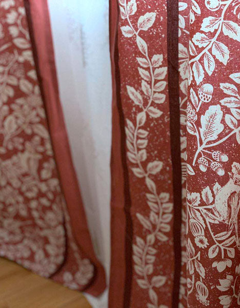 Orange Floral Bird Printed Cotton Vintage Curtains