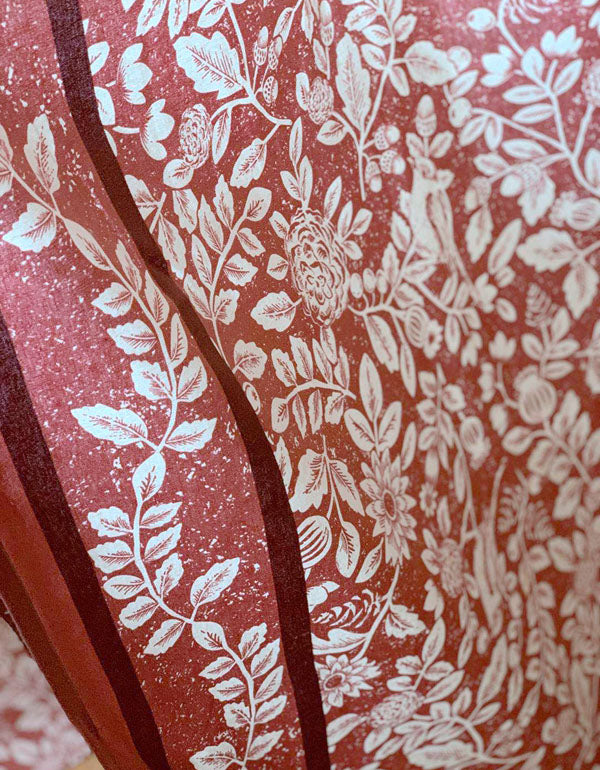 Orange Floral Bird Printed Cotton Vintage Curtains