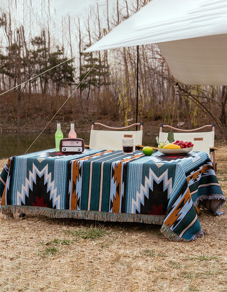 Ethnic Style Geometric Pattern Bohemian Tassel Picnic Blanket