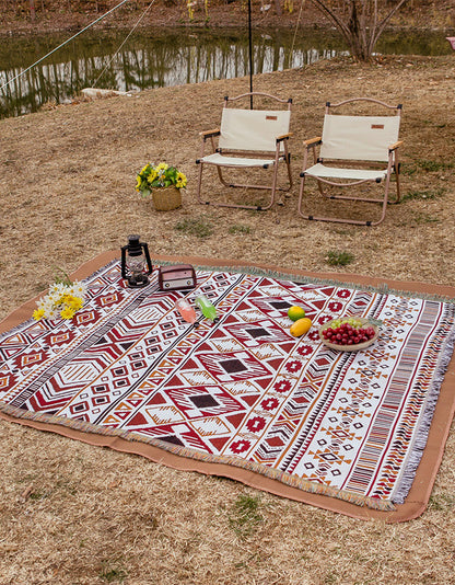 Pastoral Flower Pattern Tassel Picnic Blanket