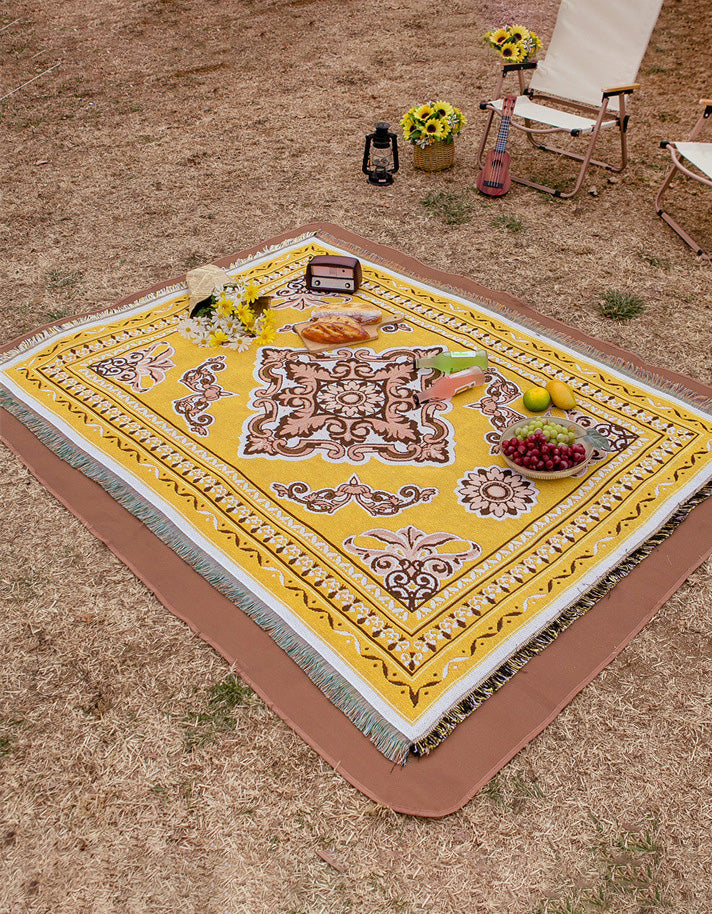 Ethnic Style Geometric Pattern Bohemian Tassel Picnic Blanket
