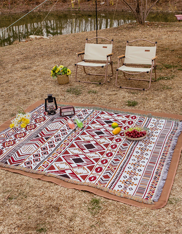 Pastoral Flower Pattern Tassel Picnic Blanket