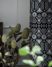 Poly-cotton Jacquard Black Geometric Tassel Boho Curtains