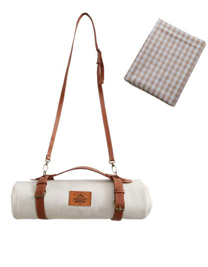 Pure Cotton Outdoor Picnic Blanket Set with Leather Strap