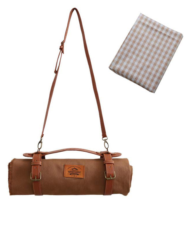 Pure Cotton Outdoor Picnic Blanket Set with Leather Strap