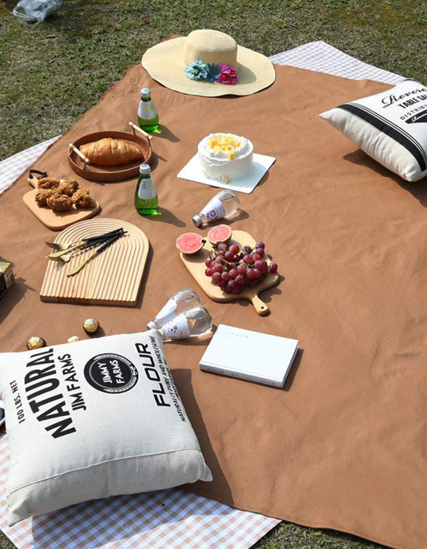 Pure Cotton Outdoor Picnic Blanket Set with Leather Strap