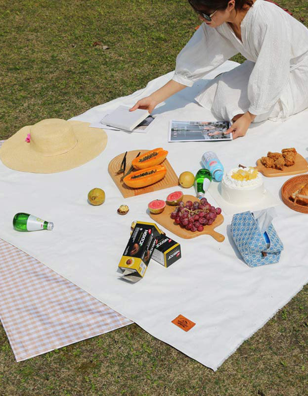 Pure Cotton Outdoor Picnic Blanket Set with Leather Strap