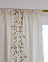 Tassel Edging Chinese Style Central Embroidery Curtain