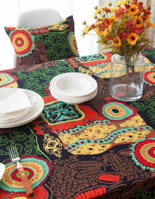 Vintage Abstract Pattern Tablecloth With Black Tassel
