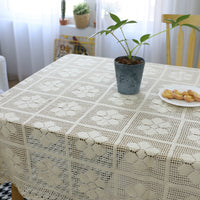 Vintage Beige Knitted Pure Cotton Square Tablecloth
