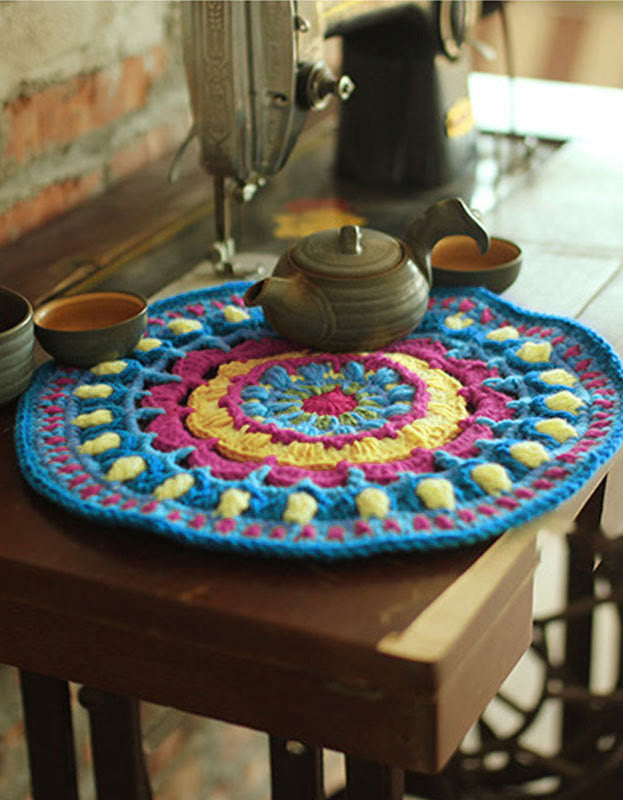 Vintage Circle Crochet Flower Placemat