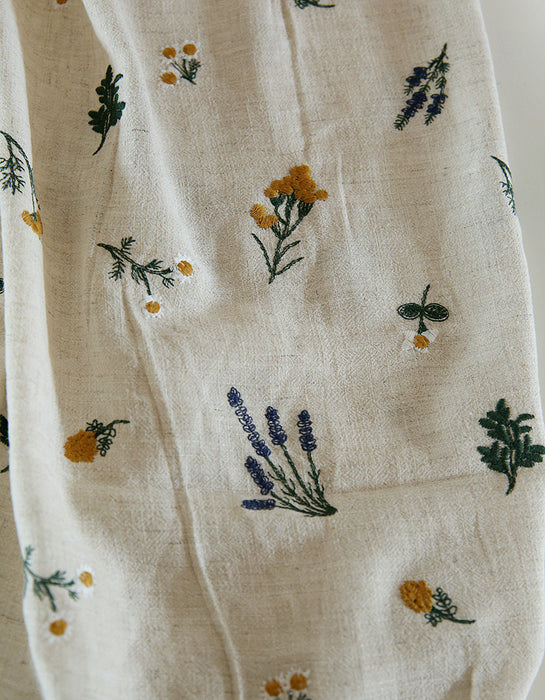 Vintage Cotton Linen Flower Embroidery Fabric