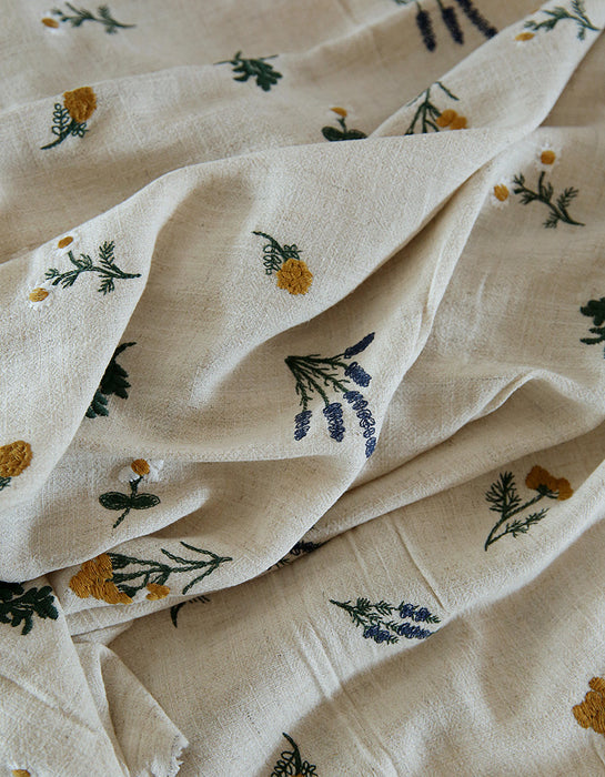 Vintage Cotton Linen Flower Embroidery Fabric