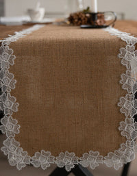Vintage Cotton Linen Lace Brim Table Runner