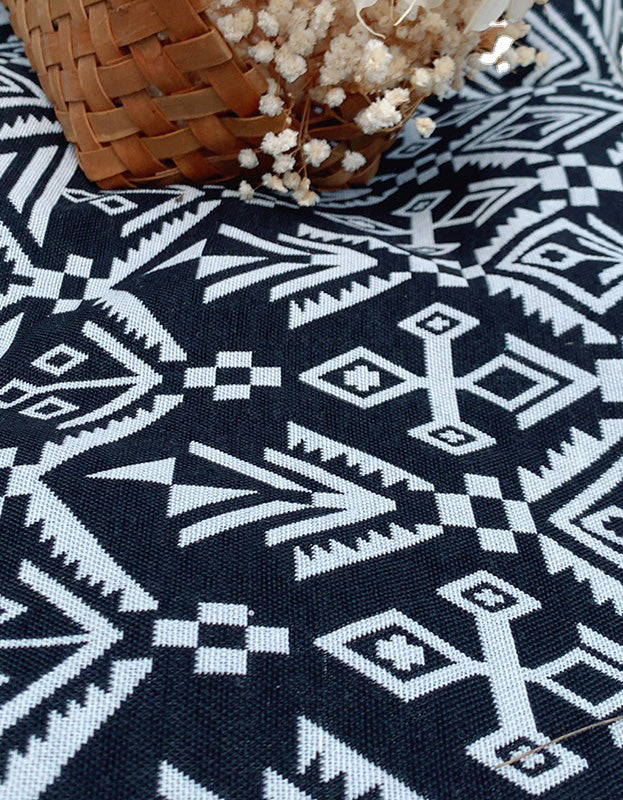 Vintage  Geometric Pattern Outdoor Picnic Blanket With Tassel