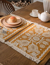 Vintage Jacquard Yellow Table Runner | Placemats
