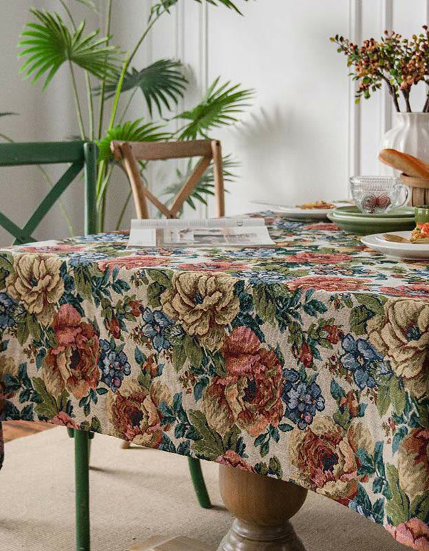 Vintage Oil Painting Style Rose Tablecloth