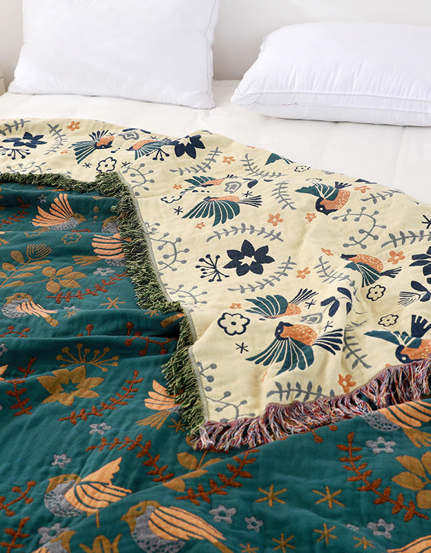 Tassel Vintage Floral Bedcover Sofa Blanket