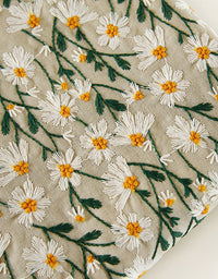 Vintage Cotton Linen Daisy Embroidery Fabric